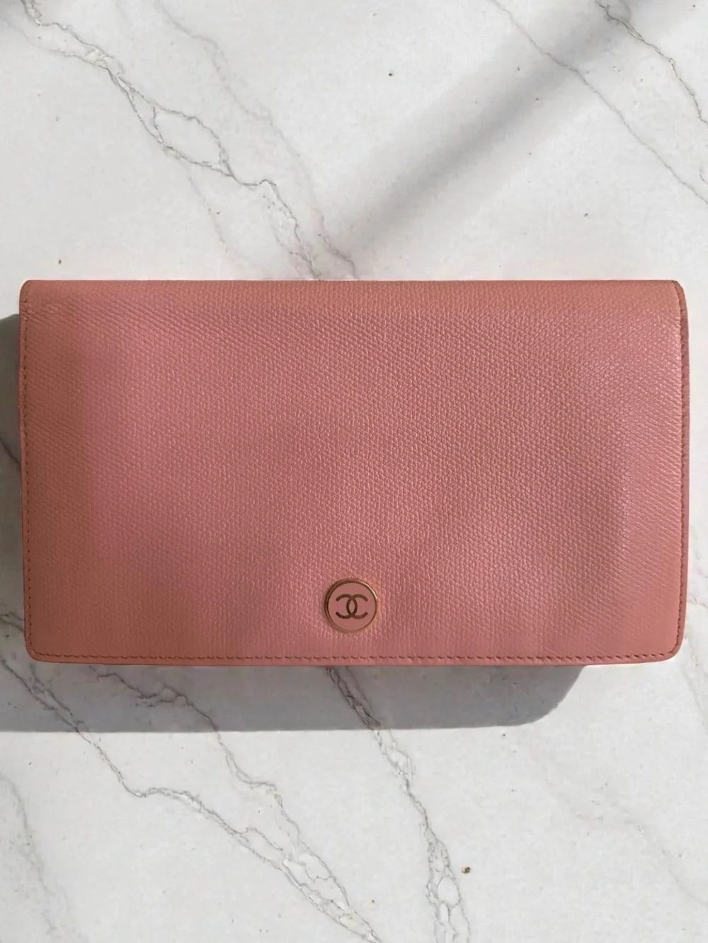 CHANEL Vintage Coco Button Yen Long Wallet – Dusty Pink Caviar Leather